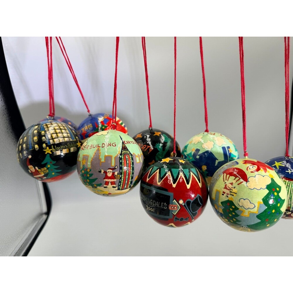 Set 9 Artist Hand Painted Bloomingdale's NYC Landmarks Christmas Ornaments 2001
